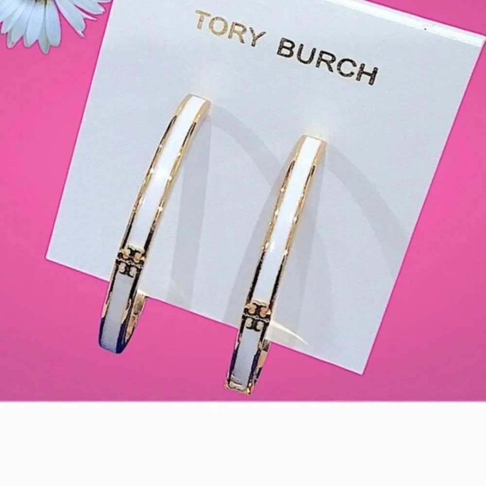 Tory Burch Gold and Cream Hoop Earrings